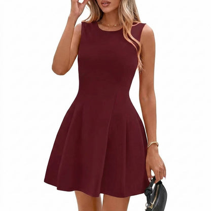 Crepe Sleeveless Pleated Mini Dress