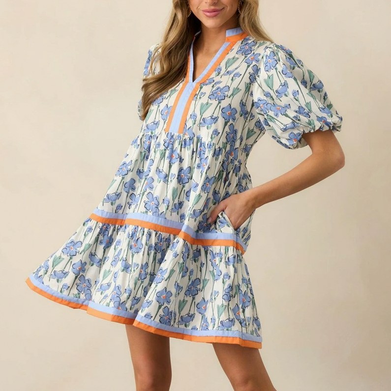 Floral Puff Sleeve Tiered Mini