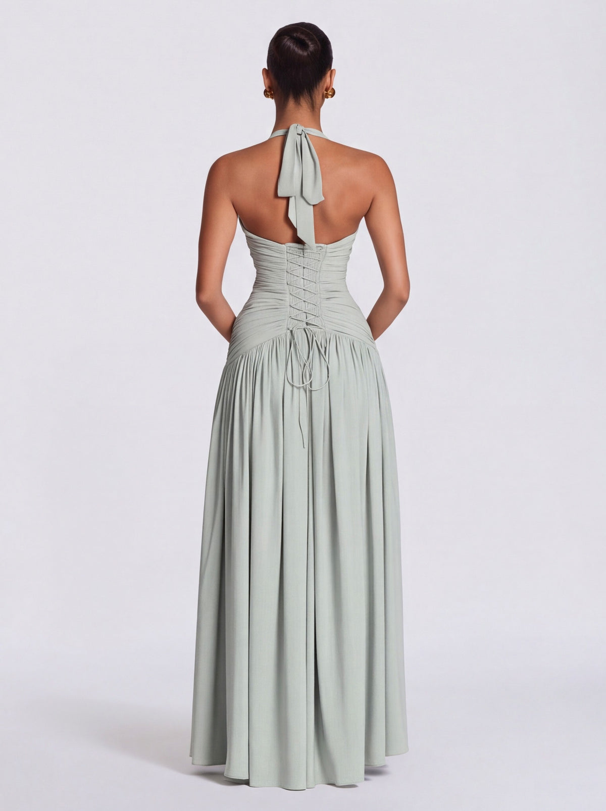 Jersey Halter Ruched Maxi Dress