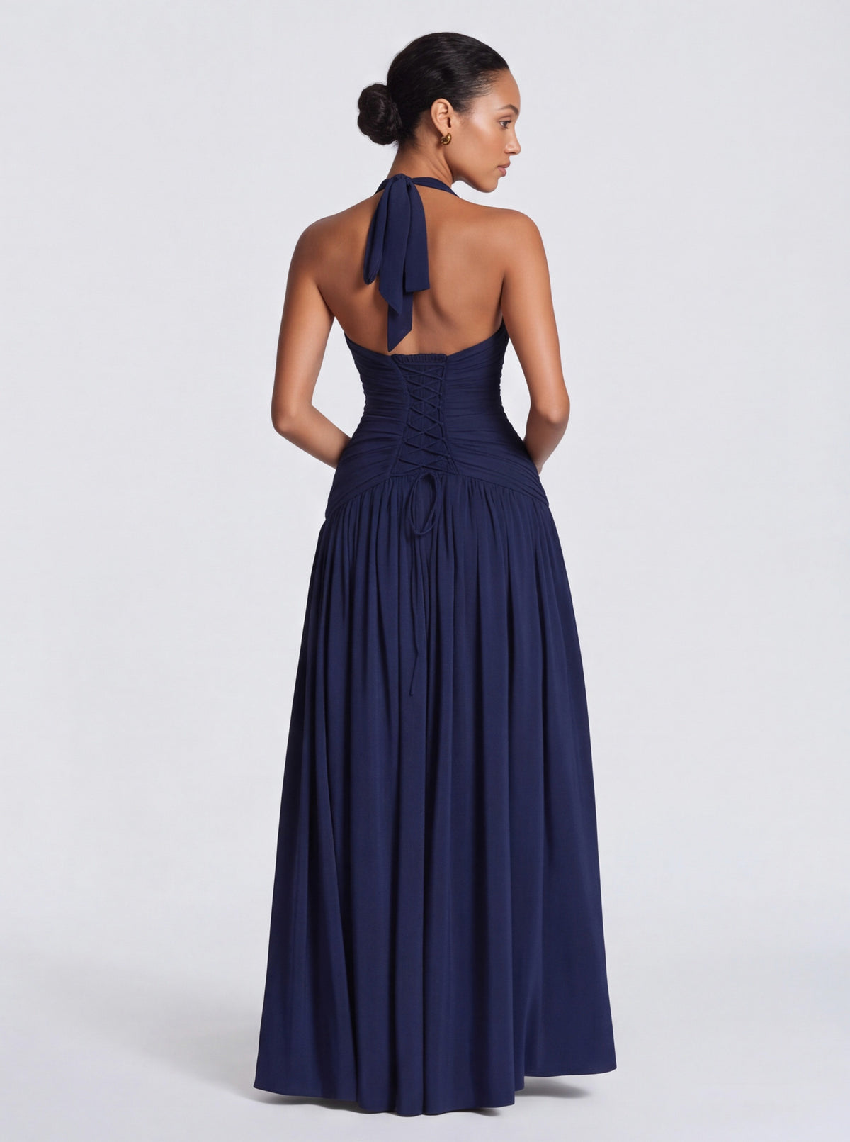 Jersey Halter Ruched Maxi Dress