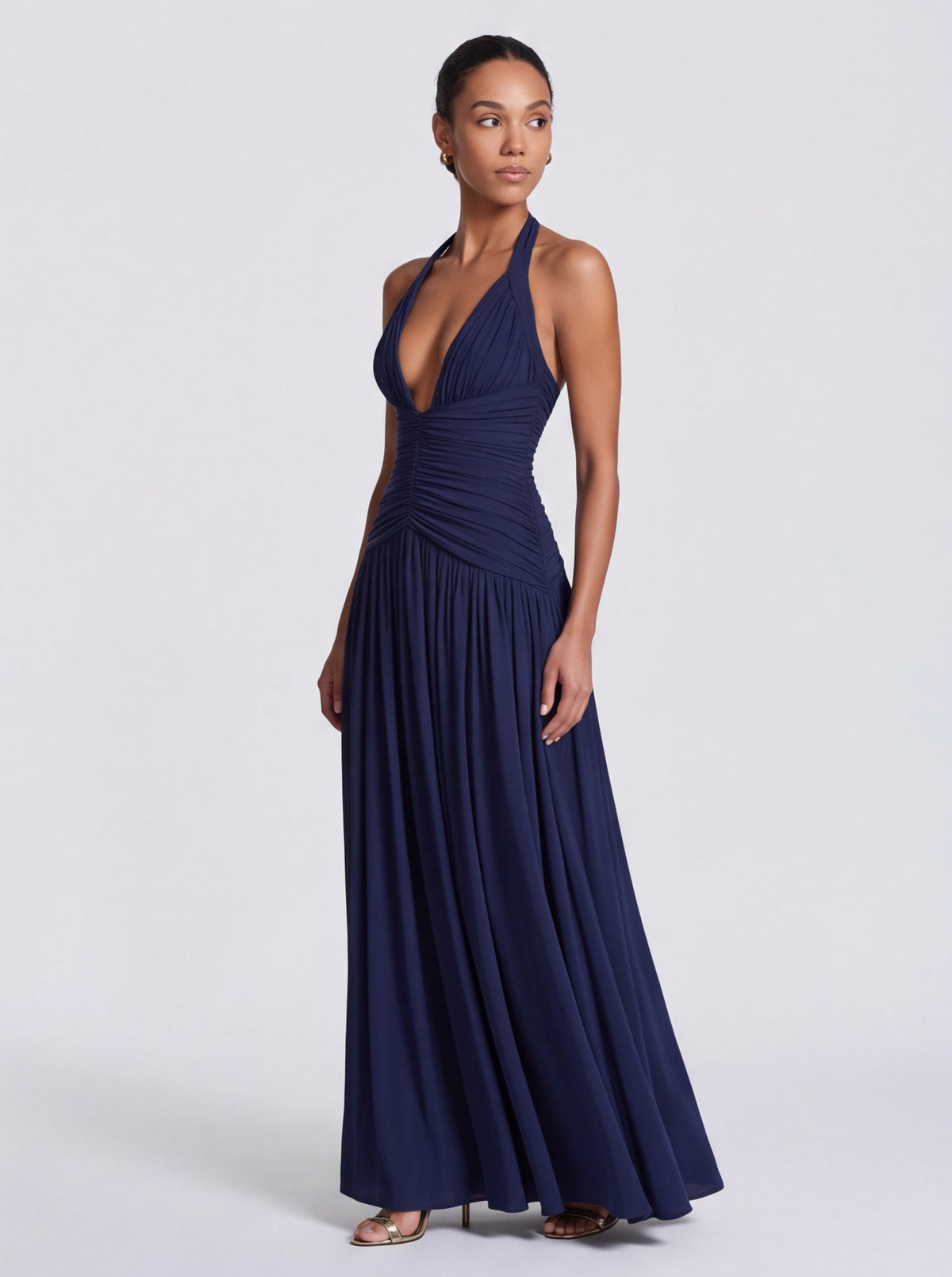 Jersey Halter Ruched Maxi Dress