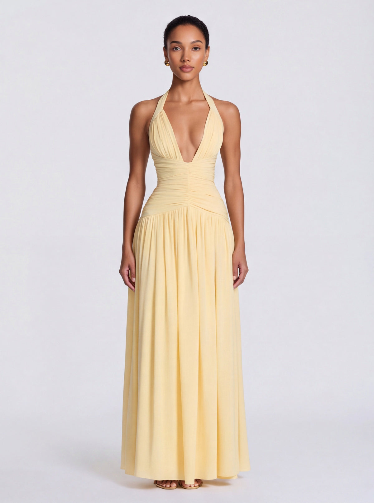 Jersey Halter Ruched Maxi Dress