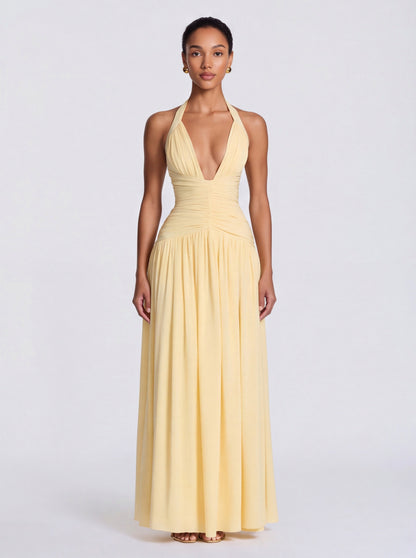Jersey Halter Ruched Maxi Dress