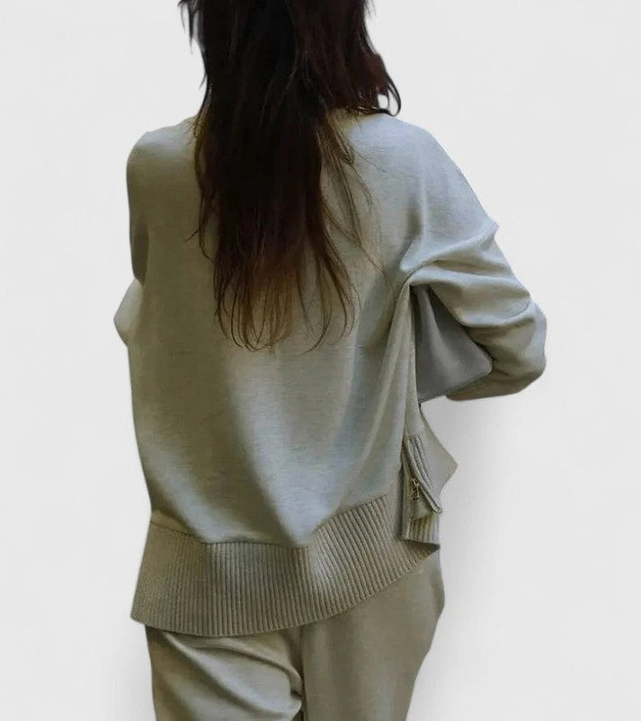 Knit Crewneck Drop Shoulder Long Sleeve Sweater