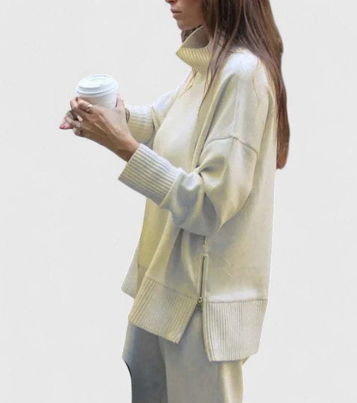 Knit Crewneck Drop Shoulder Long Sleeve Sweater