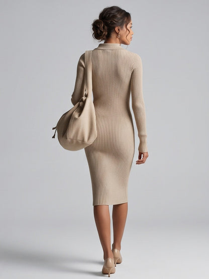 Knit Polo Long Sleeve Midi Dress