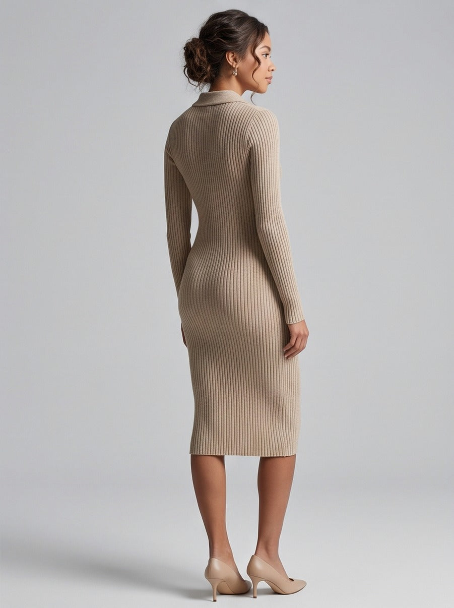 Knit Polo Long Sleeve Midi Dress