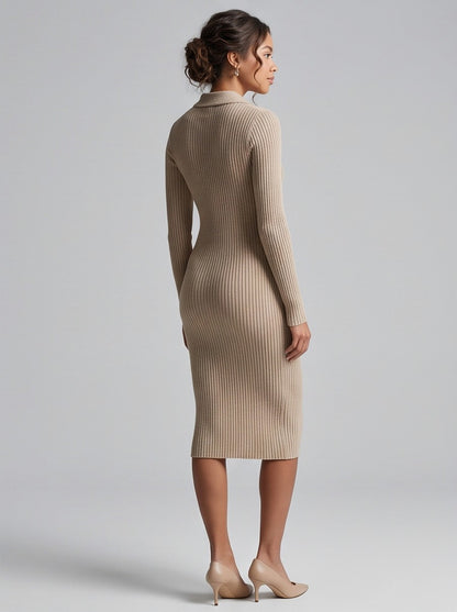 Knit Polo Long Sleeve Midi Dress