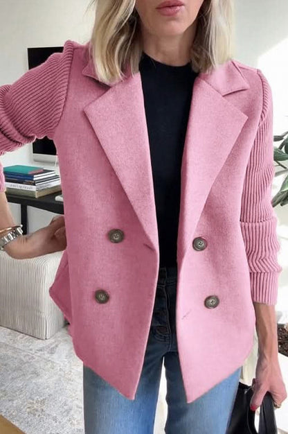 Knit Ribbed Long Sleeve Double Breasted Button Front Jacket