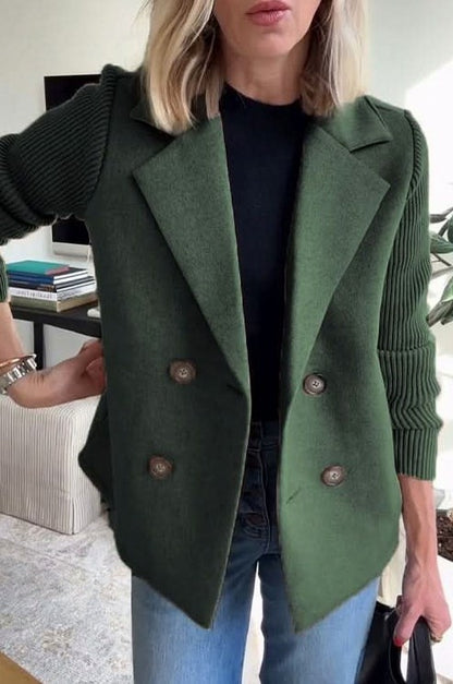 Knit Ribbed Long Sleeve Double Breasted Button Front Jacket