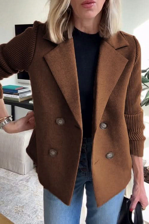 Knit Ribbed Long Sleeve Double Breasted Button Front Jacket