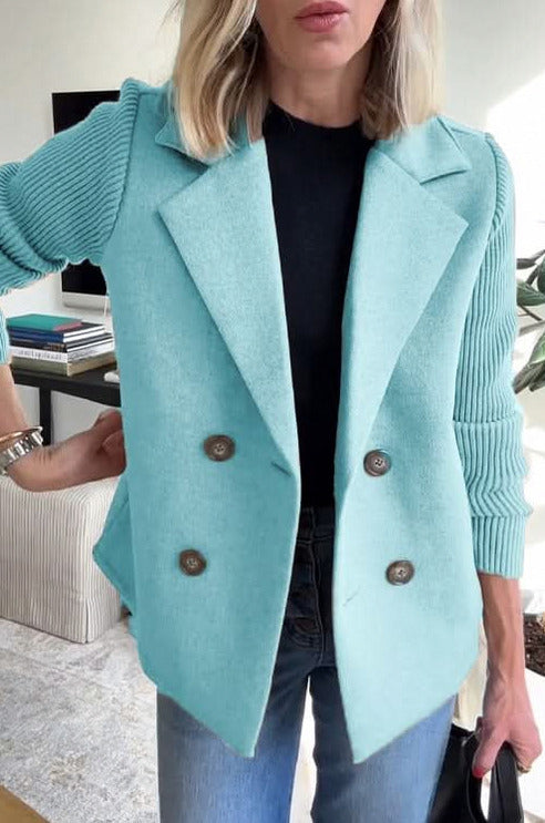 Knit Ribbed Long Sleeve Double Breasted Button Front Jacket