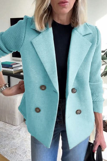 Knit Ribbed Long Sleeve Double Breasted Button Front Jacket