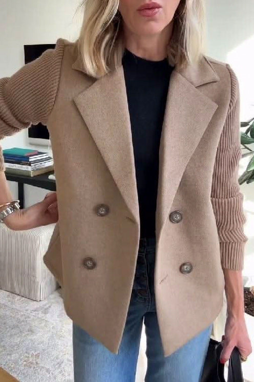 Knit Ribbed Long Sleeve Double Breasted Button Front Jacket