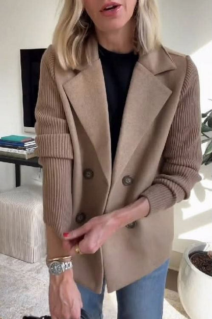 Knit Ribbed Long Sleeve Double Breasted Button Front Jacket