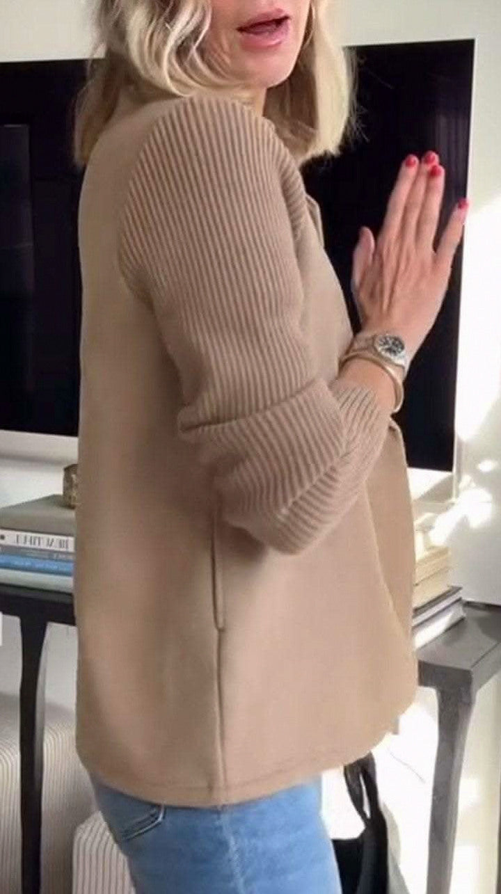 Knit Ribbed Long Sleeve Double Breasted Button Front Jacket