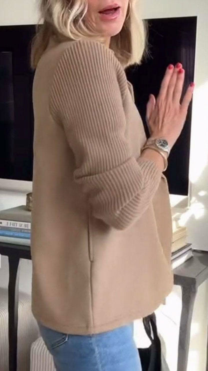 Knit Ribbed Long Sleeve Double Breasted Button Front Jacket