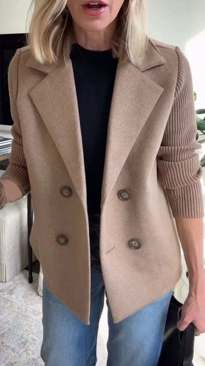 Knit Ribbed Long Sleeve Double Breasted Button Front Jacket