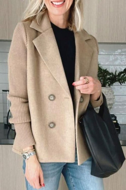 Knit Ribbed Long Sleeve Double Breasted Button Front Jacket