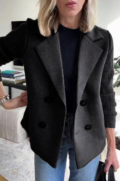 Knit Ribbed Long Sleeve Double Breasted Button Front Jacket