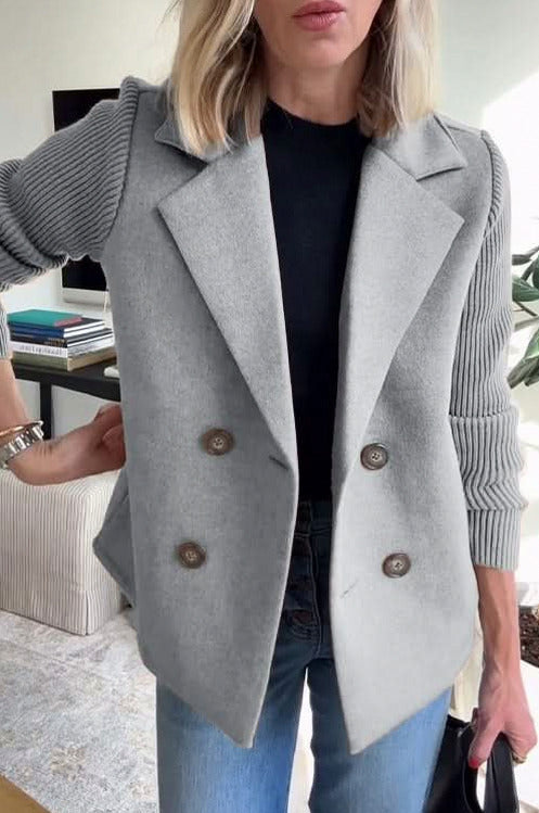 Knit Ribbed Long Sleeve Double Breasted Button Front Jacket