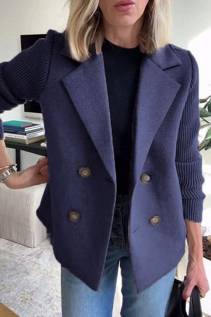 Knit Ribbed Long Sleeve Double Breasted Button Front Jacket