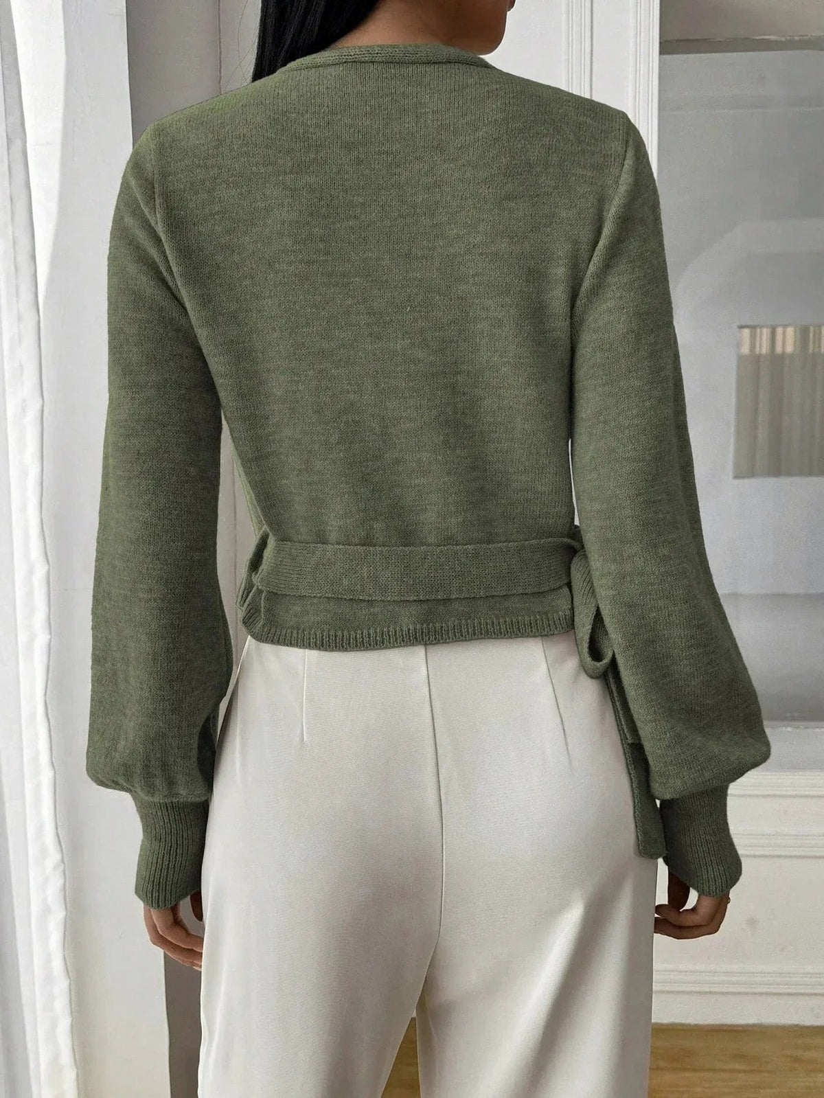 Knit Wrap Balloon Sleeve Sweater