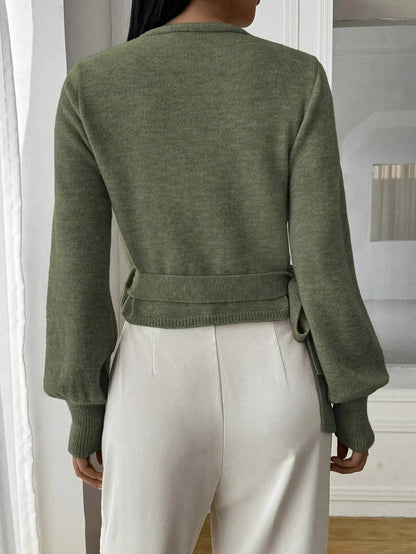 Knit Wrap Balloon Sleeve Sweater