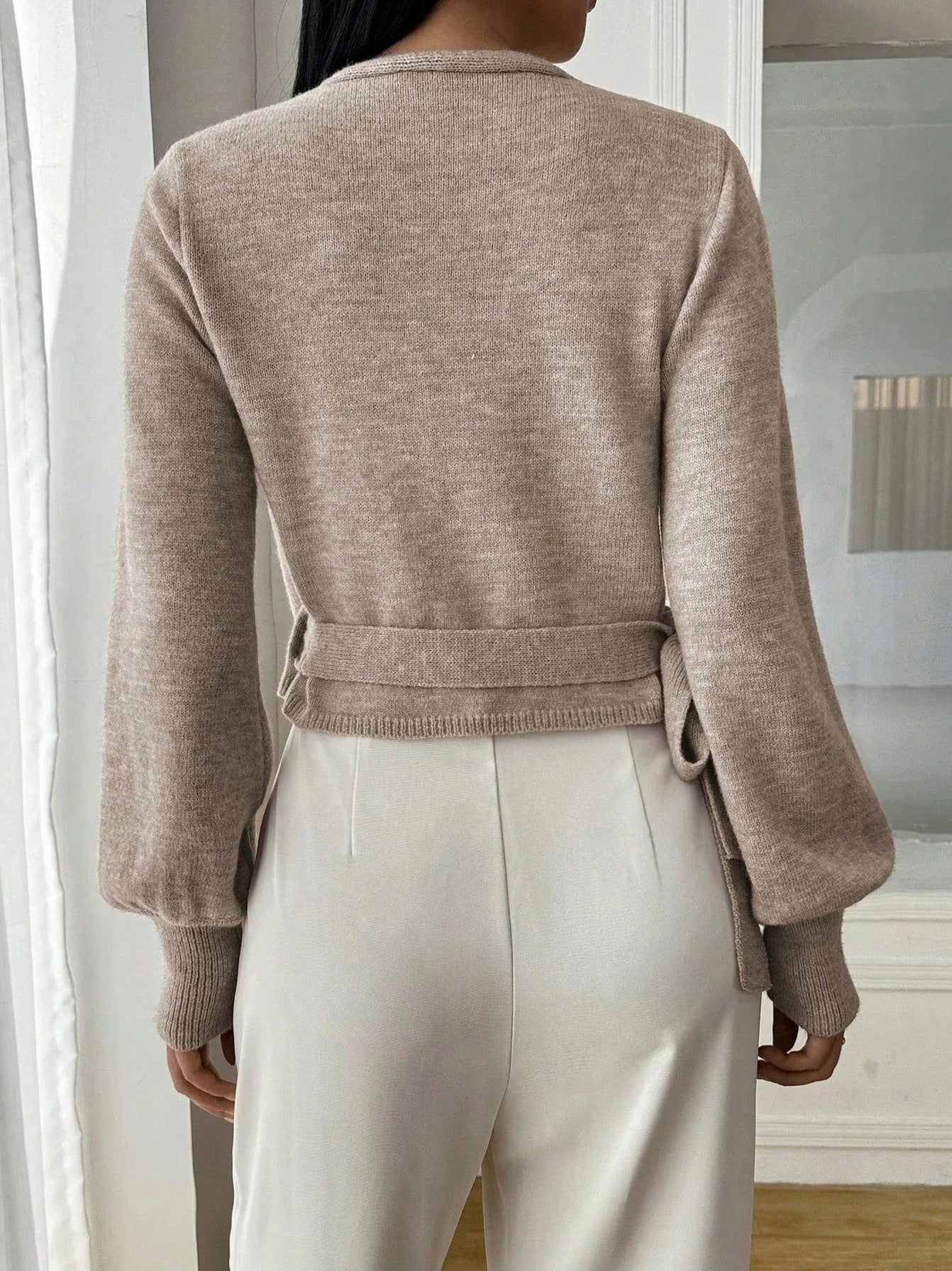 Knit Wrap Balloon Sleeve Sweater
