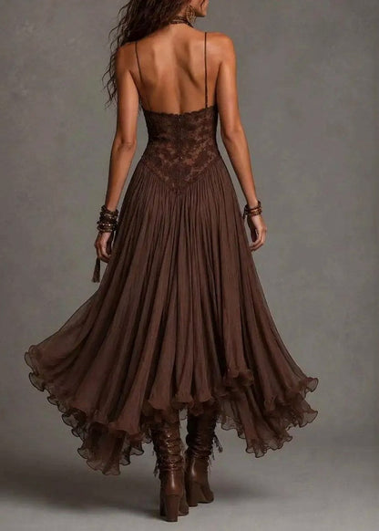 Lace Chiffon Strappy Maxi Dress