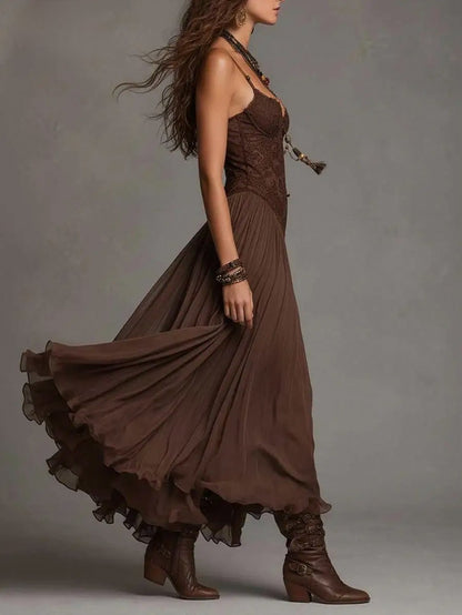 Lace Chiffon Strappy Maxi Dress