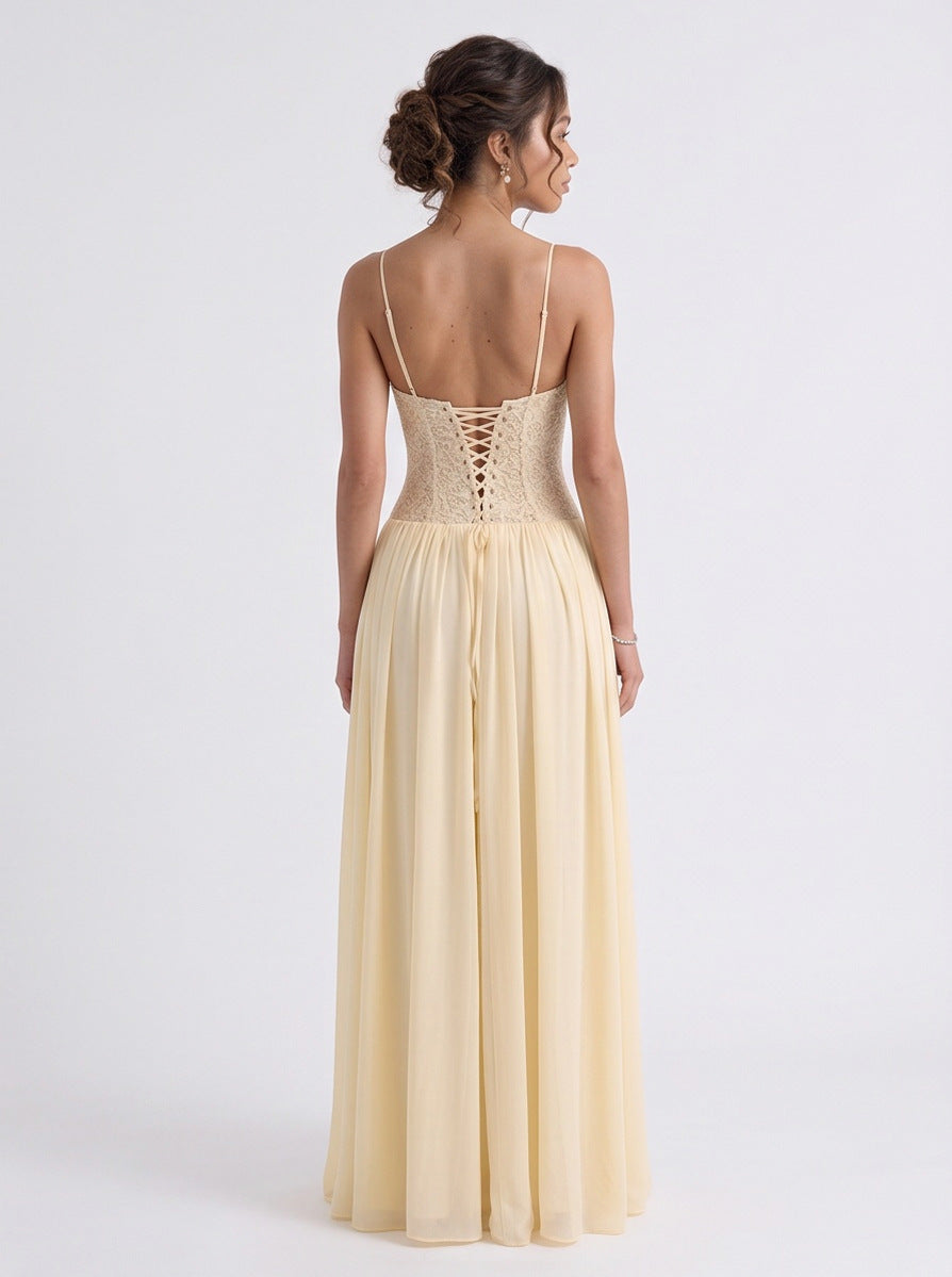Lace Corset Drop Waist Maxi Dress
