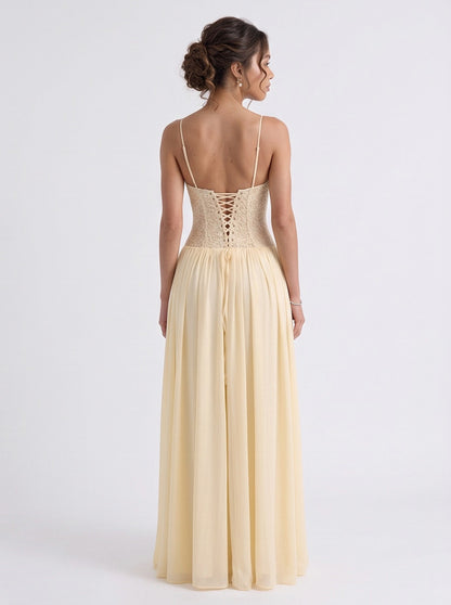 Lace Corset Drop Waist Maxi Dress