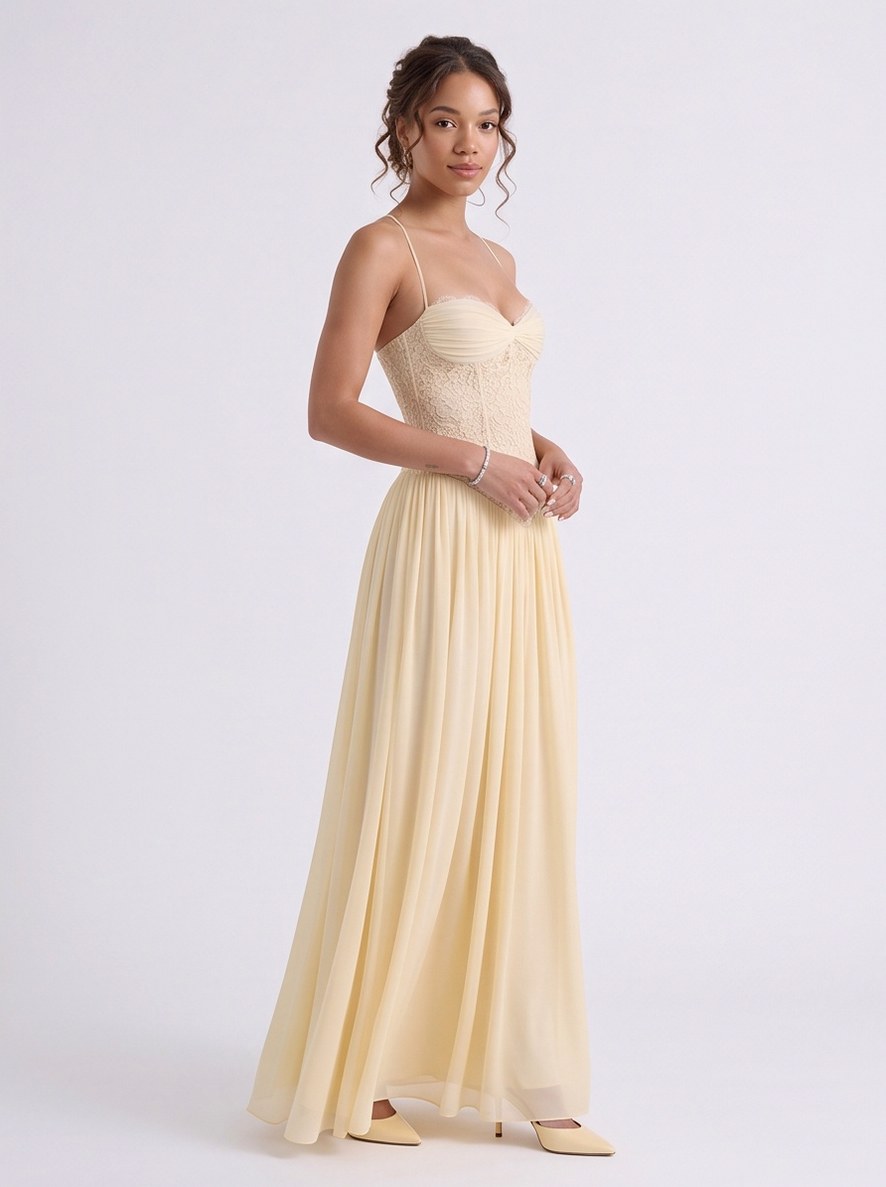 Lace Corset Drop Waist Maxi Dress