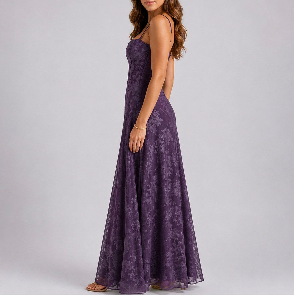 Lace Corset Square Neck Maxi Dress