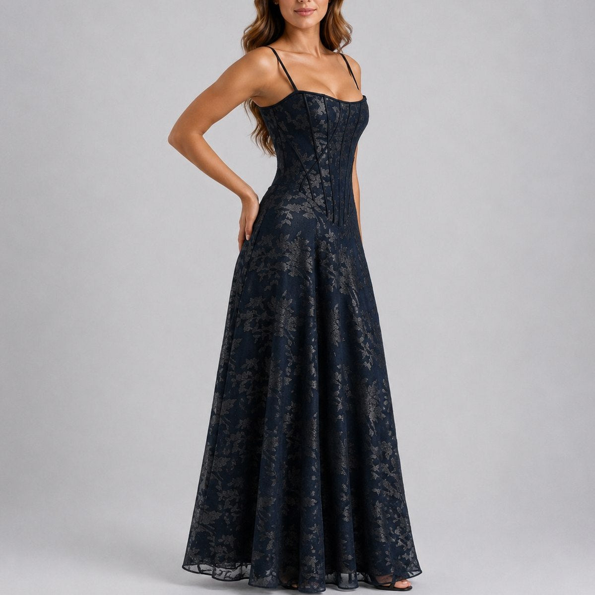 Lace Corset Square Neck Maxi Dress