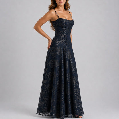 Lace Corset Square Neck Maxi Dress