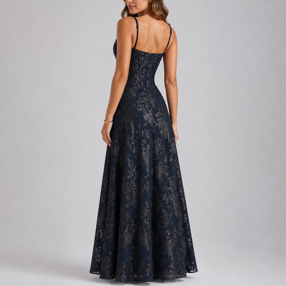 Lace Corset Square Neck Maxi Dress