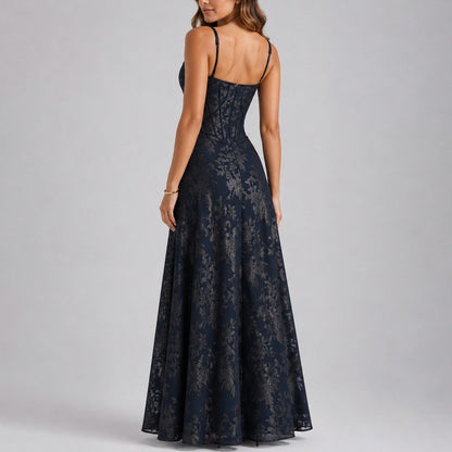Lace Corset Square Neck Maxi Dress