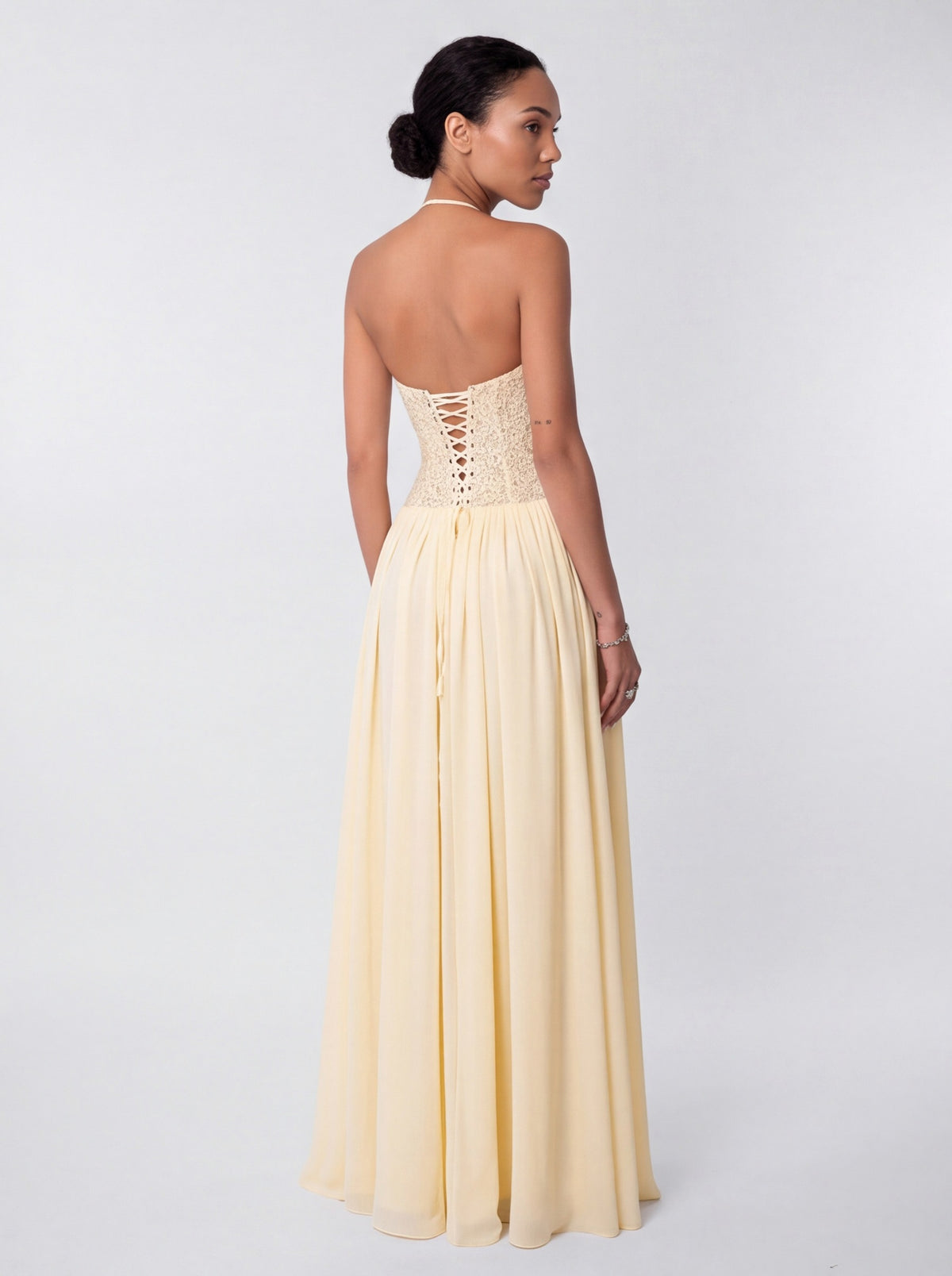 Lace Halter Pleated Maxi Dress