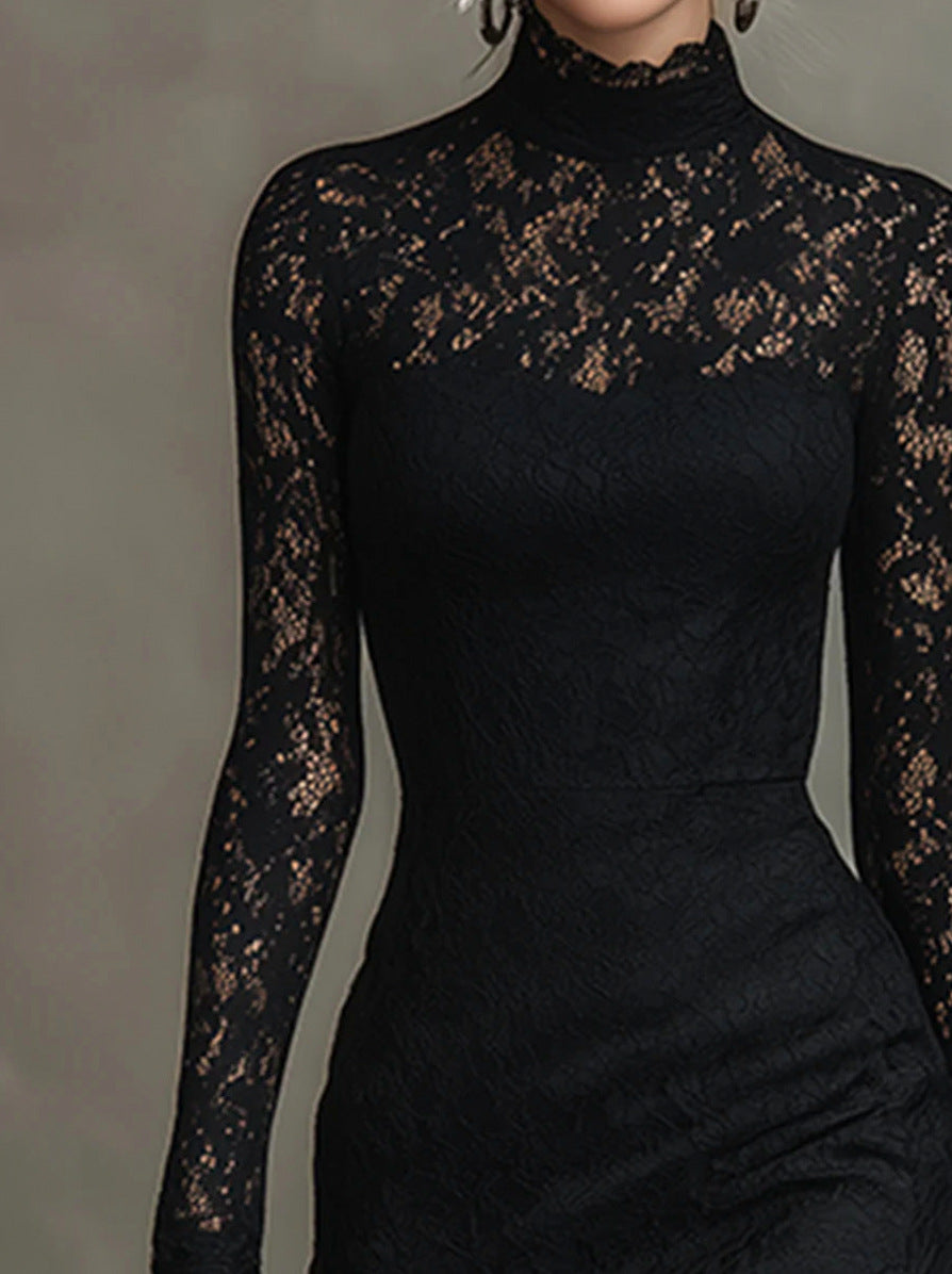 Lace High Neck Mermaid Midi Dress