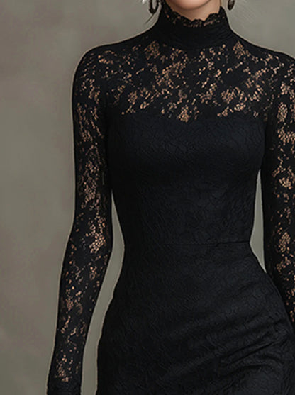Lace High Neck Mermaid Midi Dress