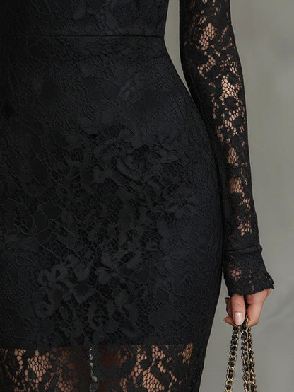 Lace High Neck Mermaid Midi Dress