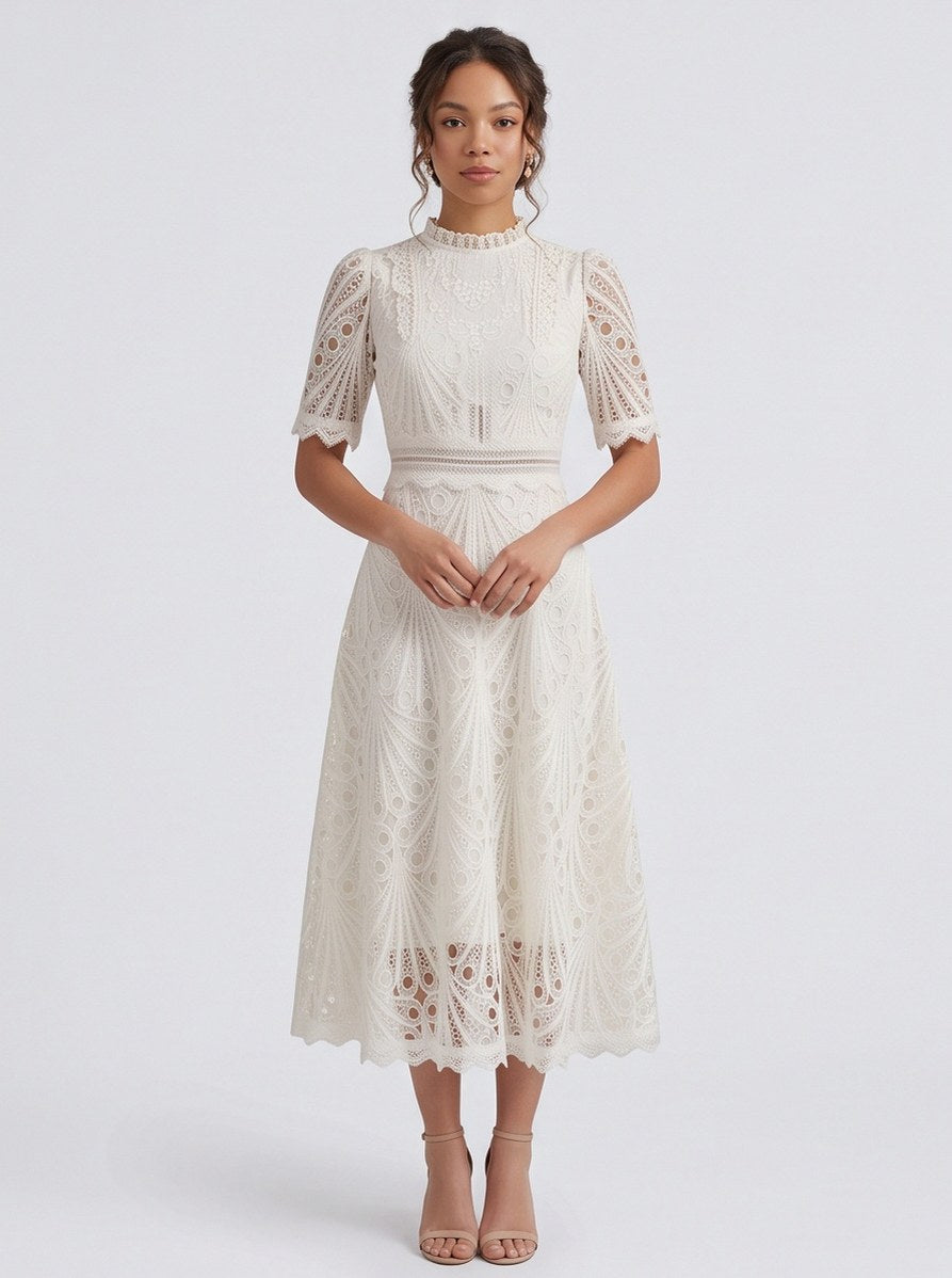 Lace High Neck Midi Dress
