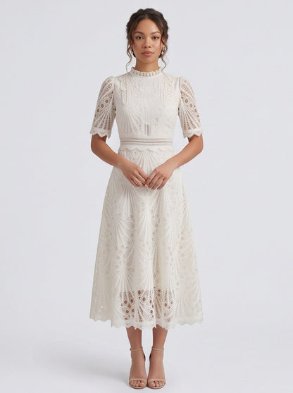 Lace High Neck Midi Dress