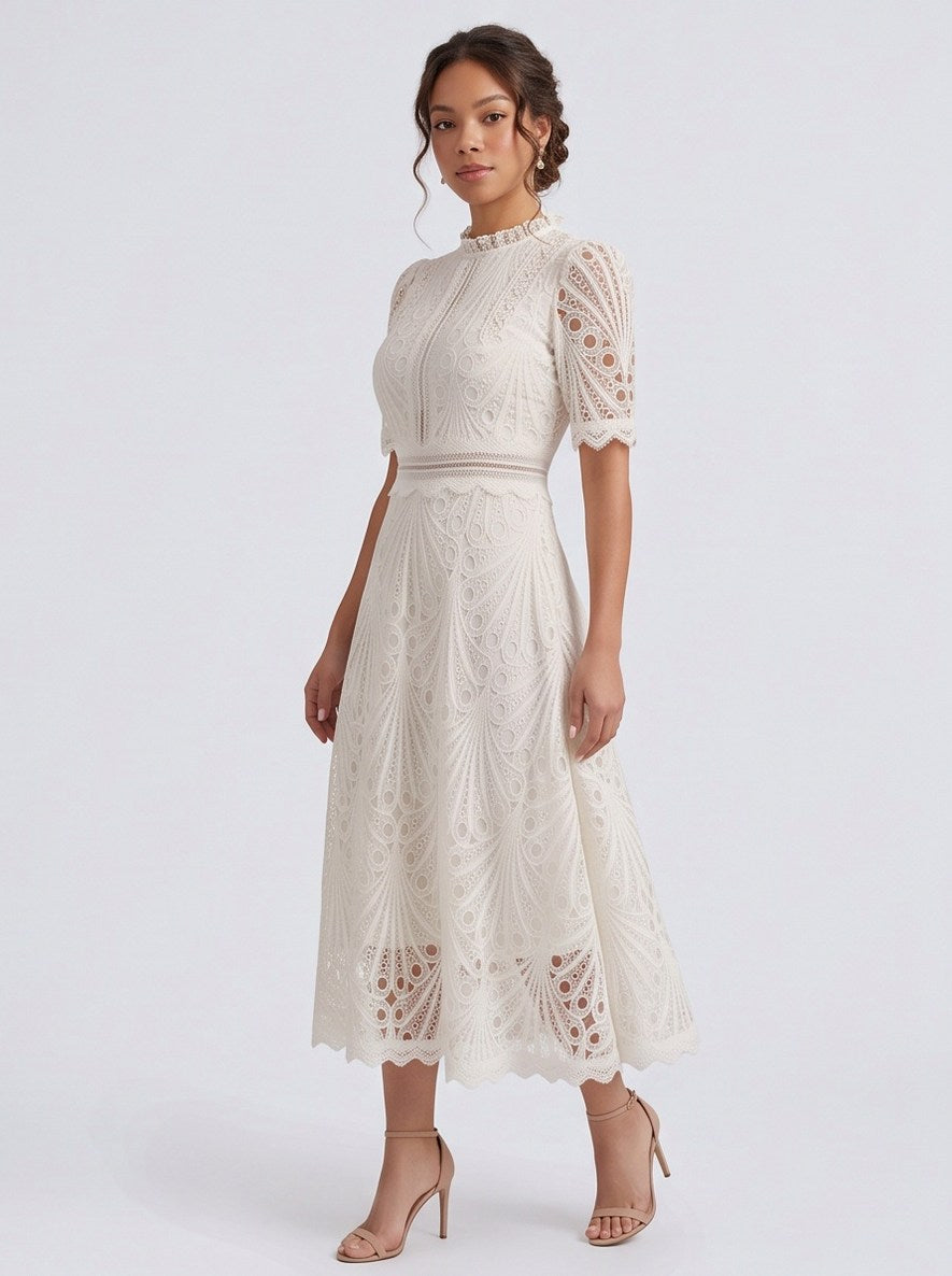 Lace High Neck Midi Dress