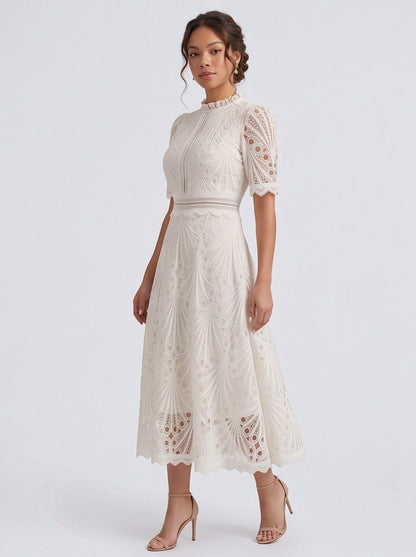 Lace High Neck Midi Dress