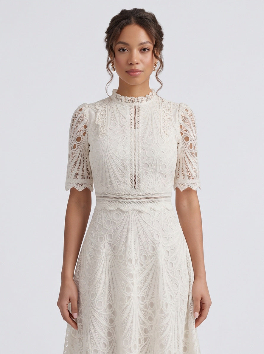 Lace High Neck Midi Dress
