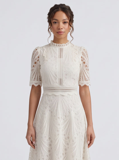 Lace High Neck Midi Dress