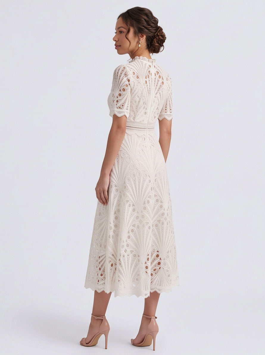 Lace High Neck Midi Dress